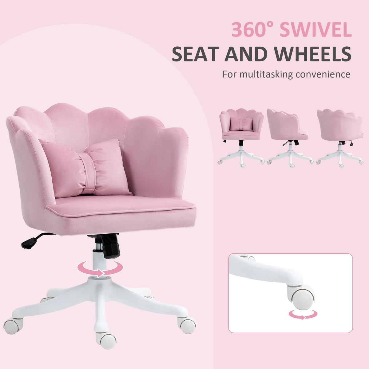Velvet-Feel Petal Back Office Chair - Pink
