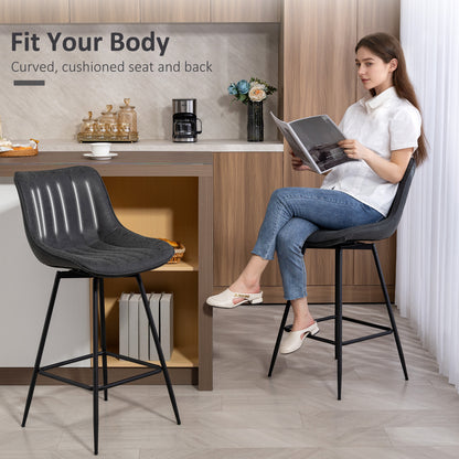 Set of 2 PU Leather Swivel Bar Stools