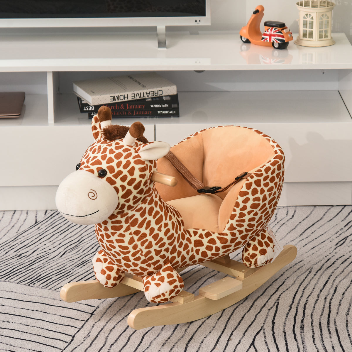 Kids Rocking Horse, Giraffe Plush Ride-On Toy with Music, Soft Touch & Seat Belt, Toddler Baby Gift for 18M+