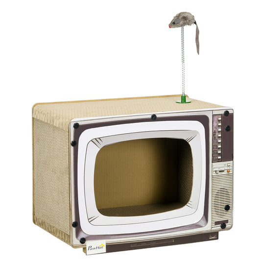 TV-Shaped Scratching Board with Scratcher, Catnip, Toy Rat, Cat Scratcher for Indoor Cats, 43 x 23 x 32.5cm