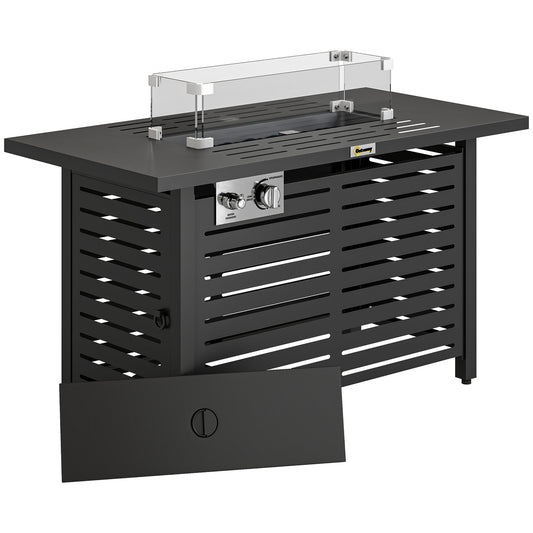 Propane Gas Fire Pit Table, Outdoor Firepit with 43" Steel Tabletop and Lid, 50, 000 BTU Pulse Ignition Fire Table w/ Stainless Steel Burner, Glass Wind Guard, and Cover