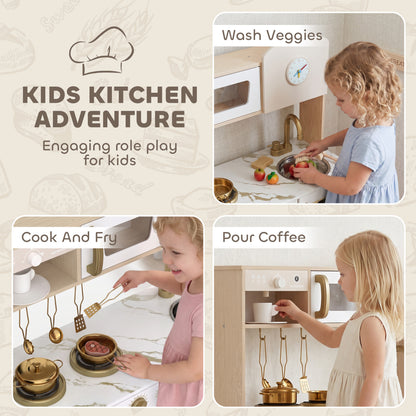 Play Kitchen, Kids Kitchen Playset with Rotating Coffee Machine, Storage Shelf, Stove, Gift for Kids 3-6 Years, White