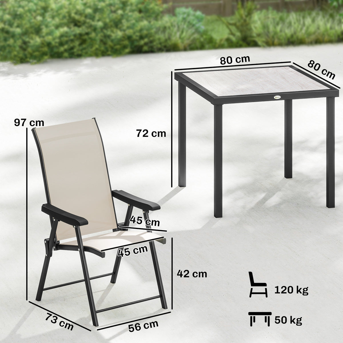 5 Pieces Outdoor Dining Set, Garden Dining Set for 4 with Square Table and Folding Chairs