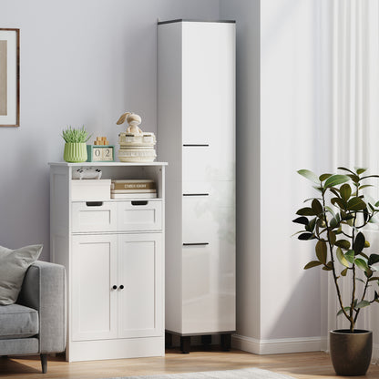 190cm Slim Bathroom Storage Cabinet - White
