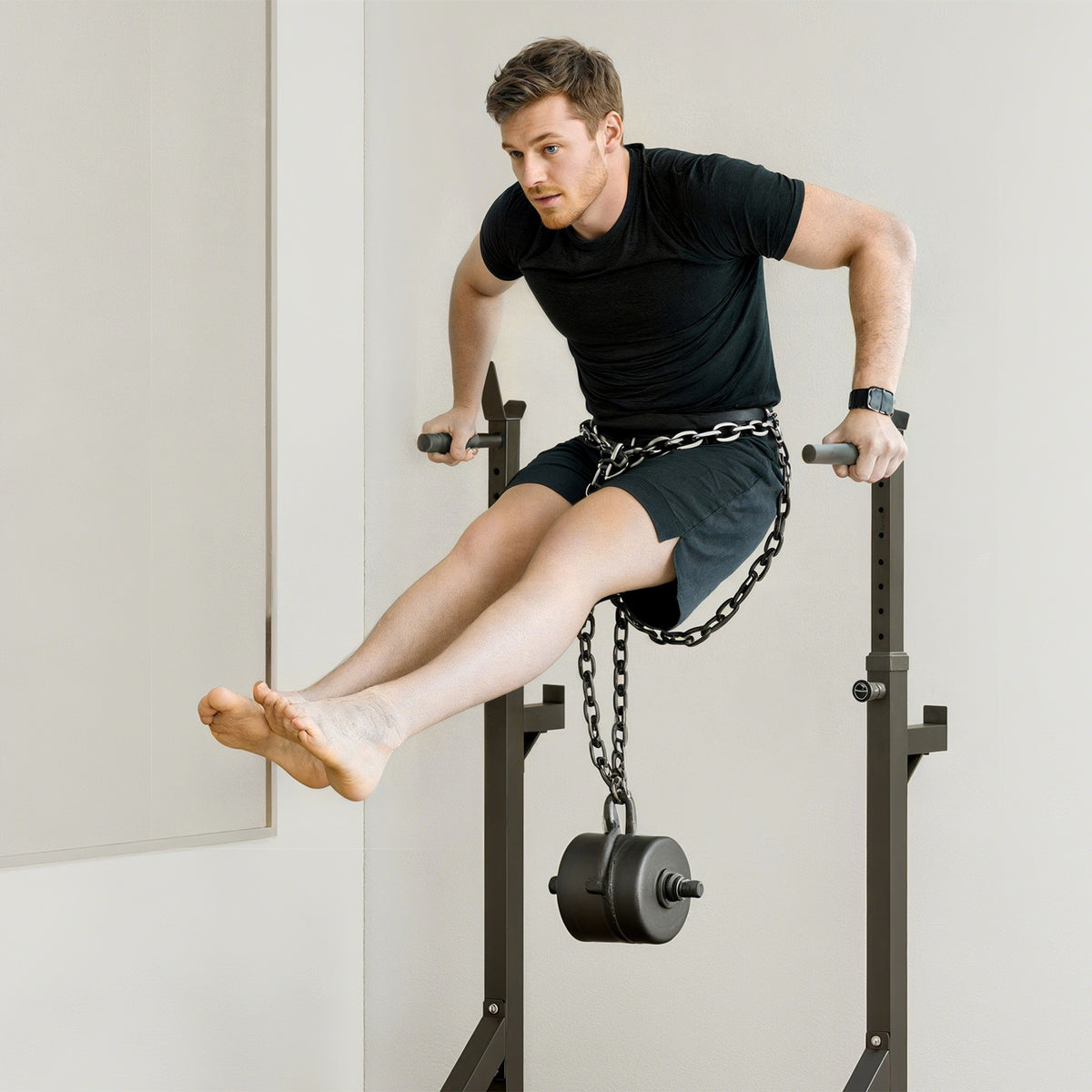 Barbell Rack, Width and Height Adjustable Dip Stand, Bench Press Rack for Home Gym Weight Lifting Fitness Workout, Max Load 150kg