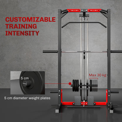 Cable Crossover Machine, Multi-Function Power Rack with Pull Up Bar, Lat Pull Down System, Squat Rack, Barbell Bar
