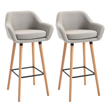 Set of 2 Bar Stools Modern Upholstered Seat Bar Chairs with Metal Frame, Solid Wood Legs Living Room Dining Room Fabric Furniture - Beige