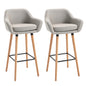Set of 2 Bar Stools Modern Upholstered Seat Bar Chairs with Metal Frame, Solid Wood Legs Living Room Dining Room Fabric Furniture - Beige