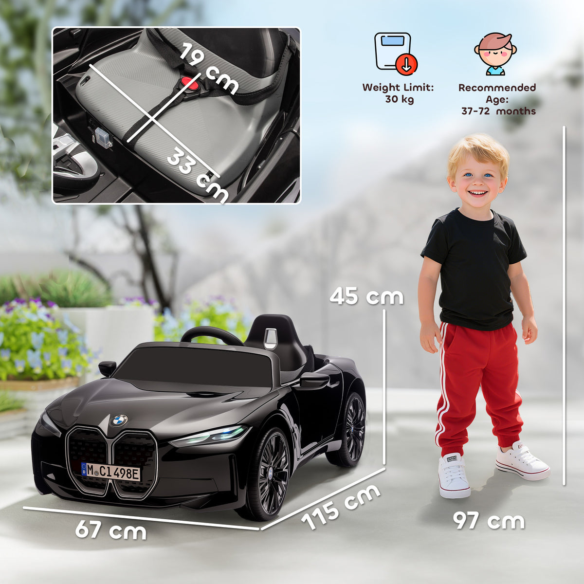 BMW i4 Licensed 12V Kids Electric Ride-On Car, with Remote Control, Portable Battery, Music, Horn, Headlights