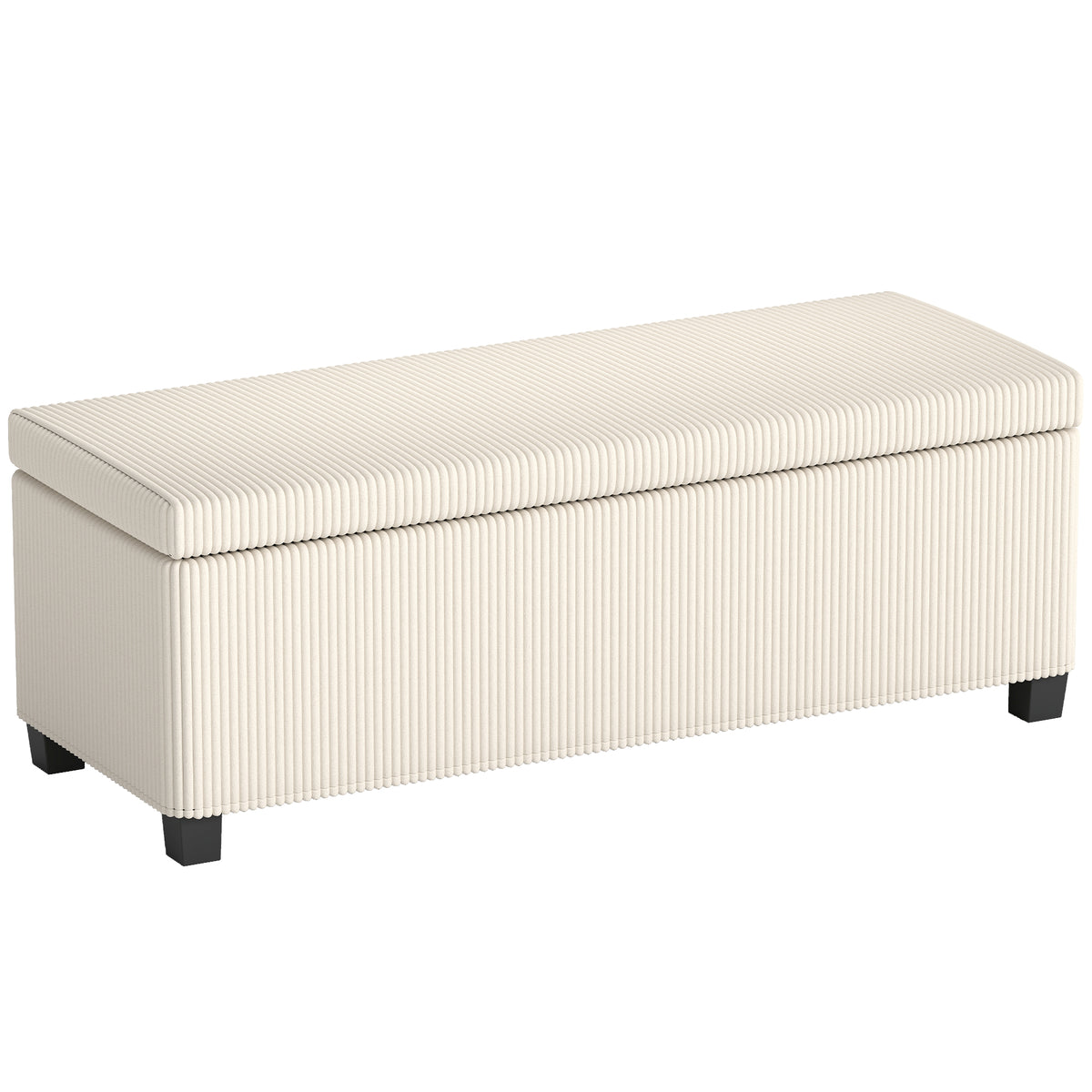 Storage Ottoman Bench, Corduroy Storage Chest Box with Wooden Legs, 112cm Bed End Bench for Living Room, Bedroom, Entryway, Hallway