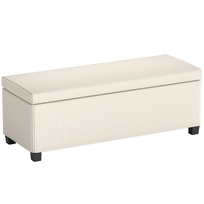 Storage Ottoman Bench, Corduroy Storage Chest Box with Wooden Legs, 112cm Bed End Bench for Living Room, Bedroom, Entryway, Hallway