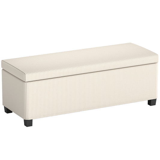 Storage Ottoman Bench, Corduroy Storage Chest Box with Wooden Legs, 112cm Bed End Bench for Living Room, Bedroom, Entryway, Hallway