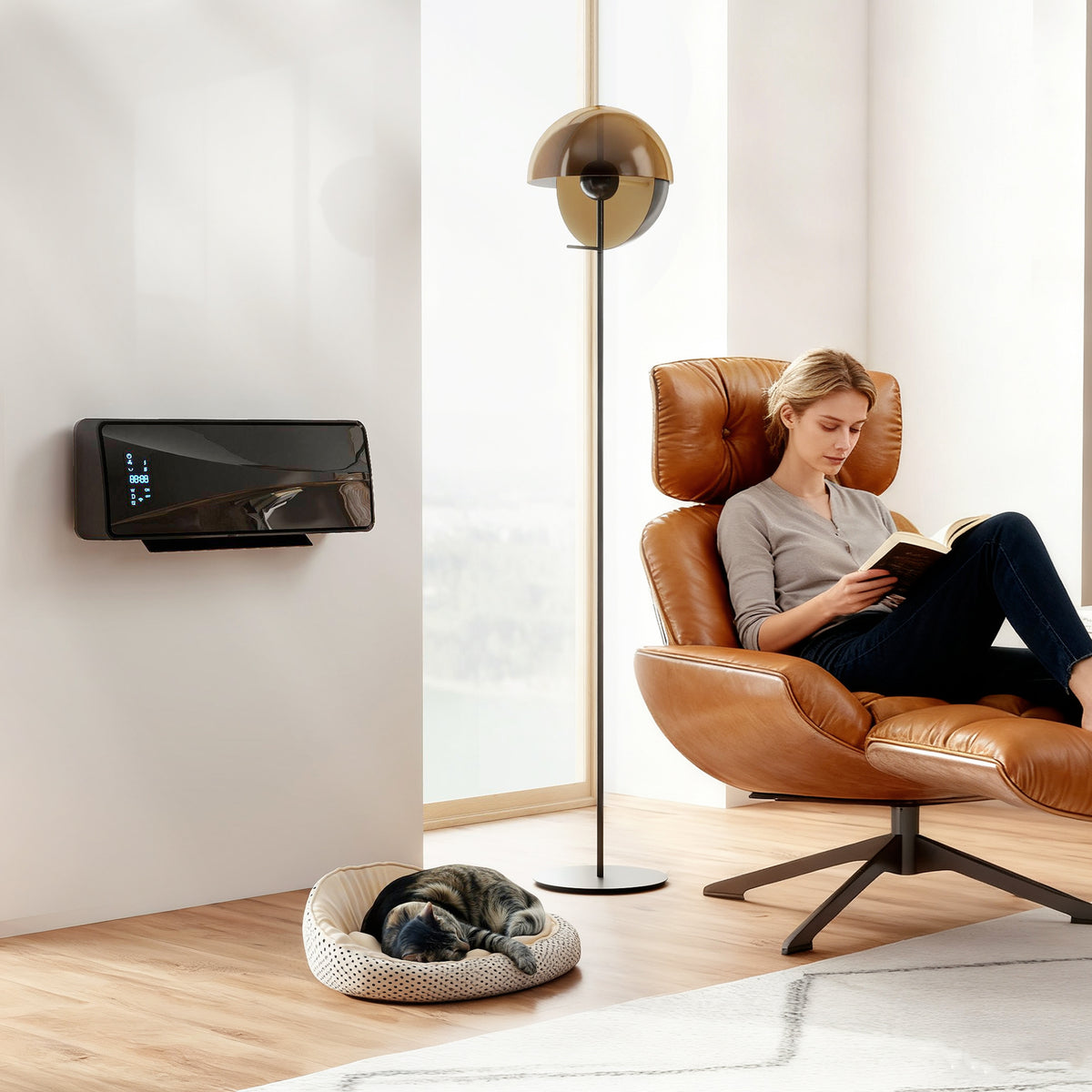 2000W Ceramic Electric Heater with Fan, Adjustable Thermostat, Wall Mounted