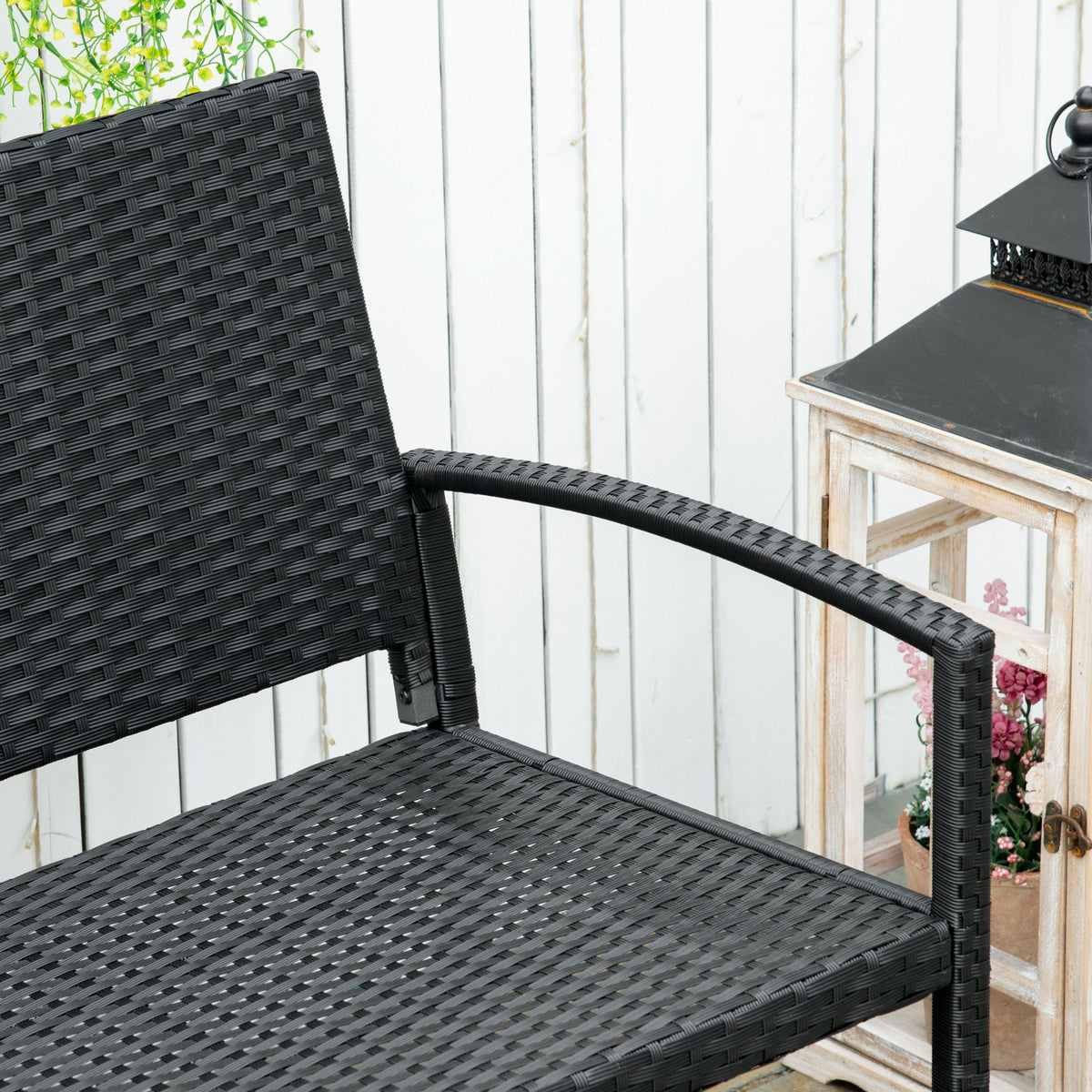 2 Seater Poly Rattan Garden Bench, All Weather Wicker Garden Loveseat, Outdoor Seating Bench with 240 Load Capacity, Backrest and Armrests for Patio, Terrace, Balcony
