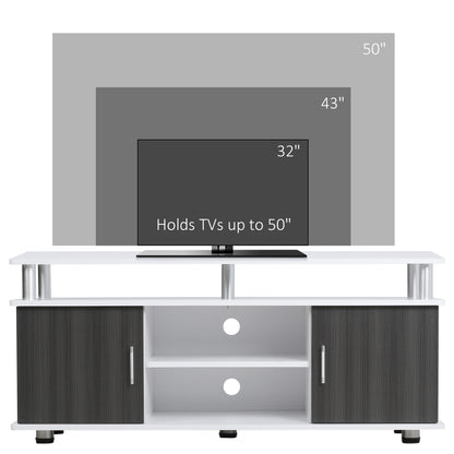 TV Cabinet Unit for TVs up to 50'' with Storage Shelf and Cupboards, Living Room Entertainment Center Media Console, Grey and White