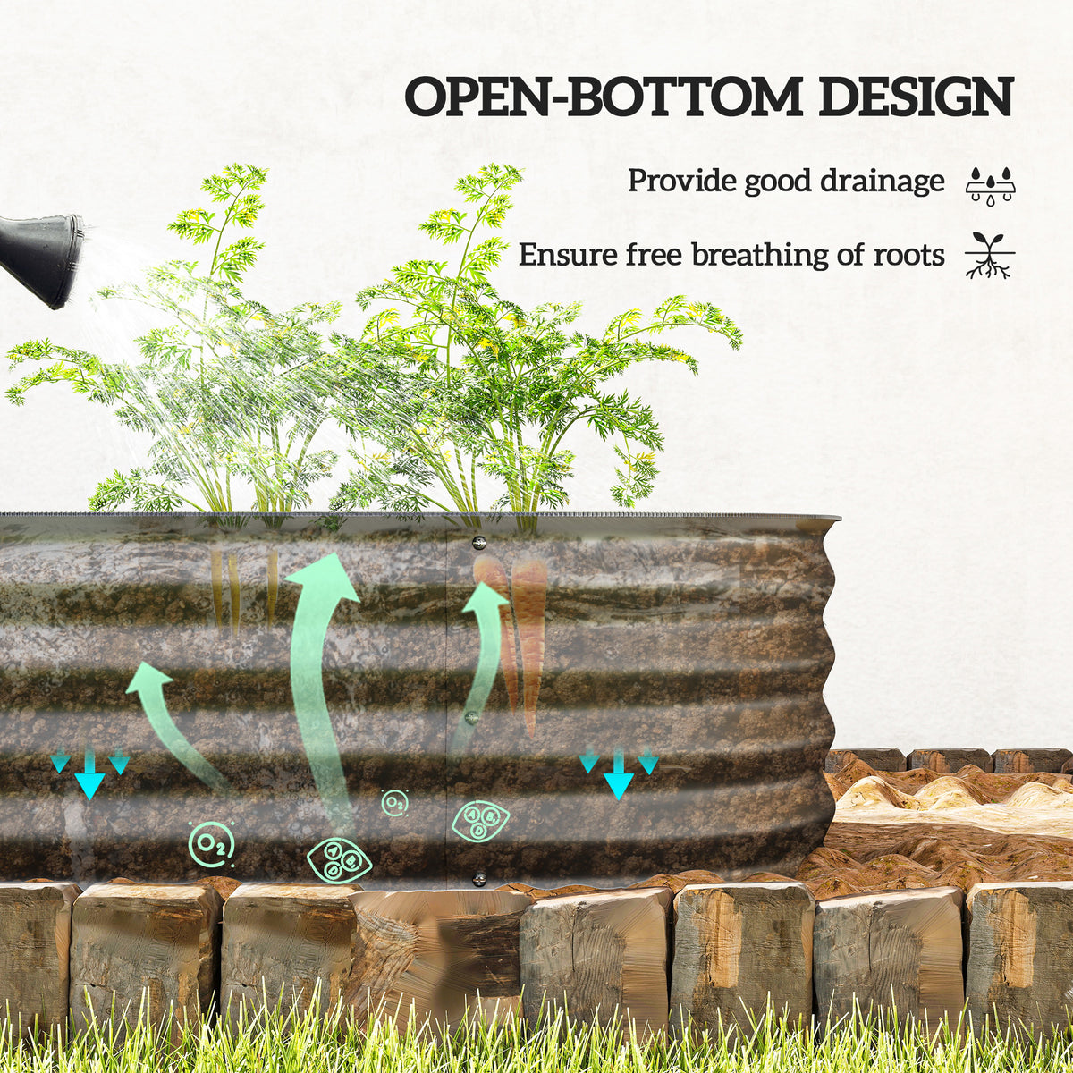 Galvanised Raised Garden Bed, Metal Planter Box with Safety Edging, for Flowers, Herbs, Succulents, Dark Grey