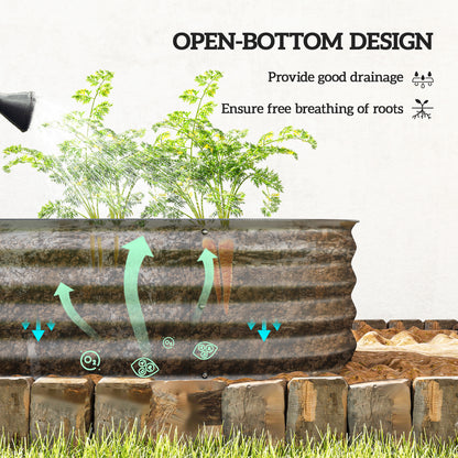 Galvanised Raised Garden Bed, Metal Planter Box with Safety Edging, for Flowers, Herbs, Succulents, Dark Grey