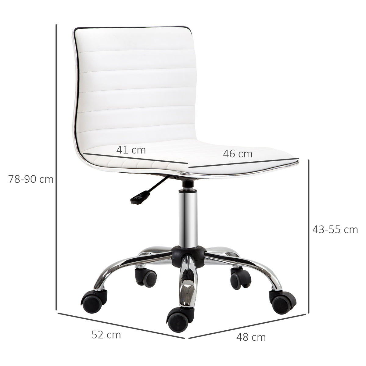 Adjustable Swivel Office Chair with Armless Mid-Back in PU Leather and Chrome Base