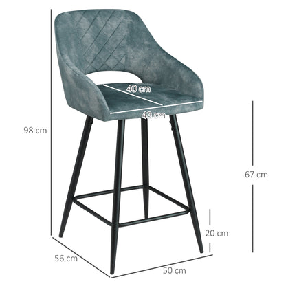 Bar Stools Set of 2, Velvet-Touch Fabric Counter Height Bar Chairs, Kitchen Stools with Steel Legs for Dining Area, Kitchen Island Barstools