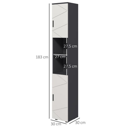 Line Embossed Tall Bathroom Storage Cabinet with Three-position Adjustable Shelves for Minimalist Style