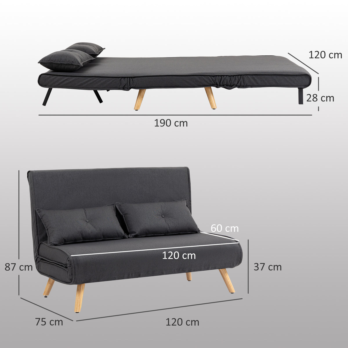 Two-Seater Linen-Look Sofa Bed