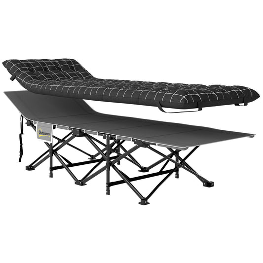 67cm Wide Folding Bed, Camping Cot for Adults with Mattress, Storage Pocket, Carry Bag, Max Load 150kg, Black