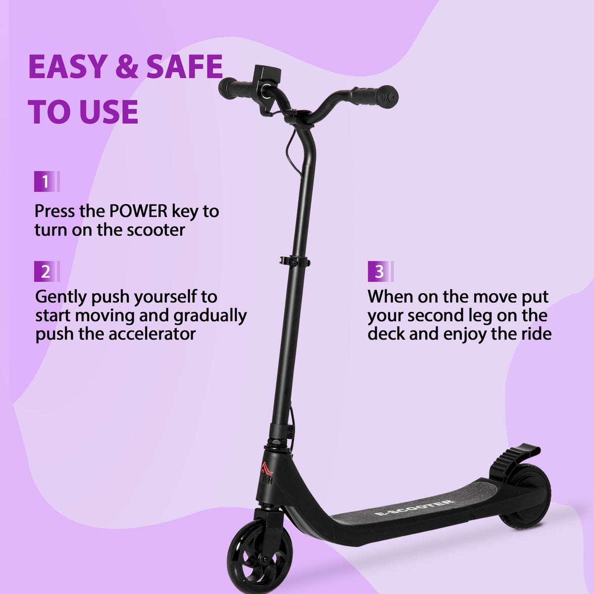 Electric Scooter, 120W Motor E-Scooter, Adjustable Height, Rear Brake for Ages 6+ Years