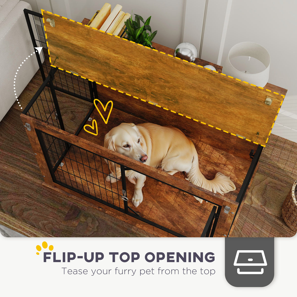 Dog Crate Furniture with Openable Top, Two Doors, for Large Dogs, Rustic Brown