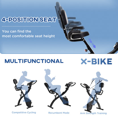 2-in-1 Folding Exercise Bike with 8-Level Magnetic Resistance, Arm Resistance Band, Pulse Sensor