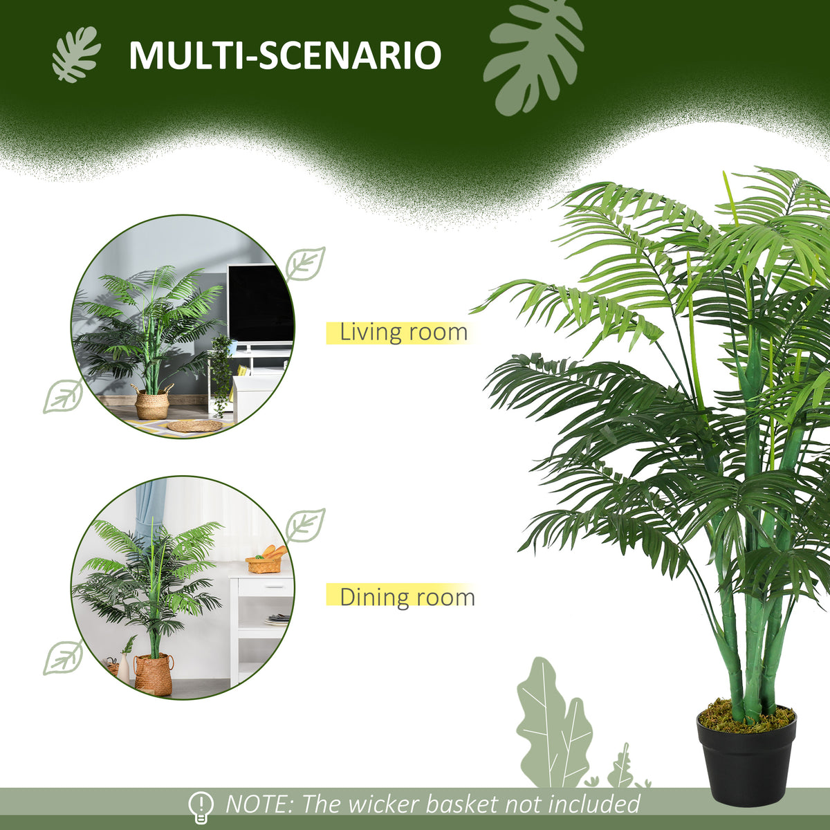 125cm/4FT Artificial Palm Plant Decorative Tree with Nursery Pot, Fake Plastic Indoor Home Office Décor, Green