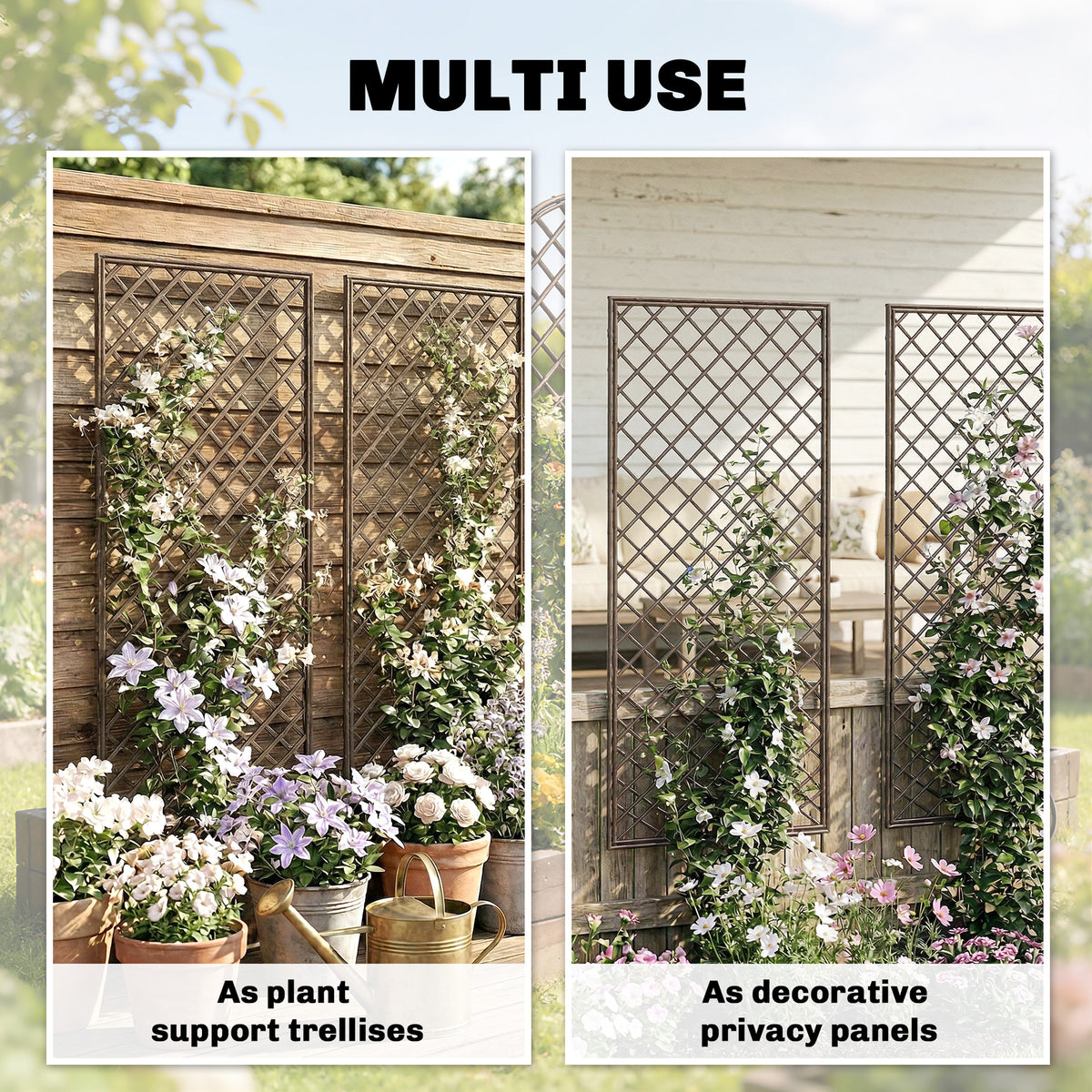 Garden Trellis, Decorative Trellis Panels for Climbing Outdoor Plants, Natural Wood Finish