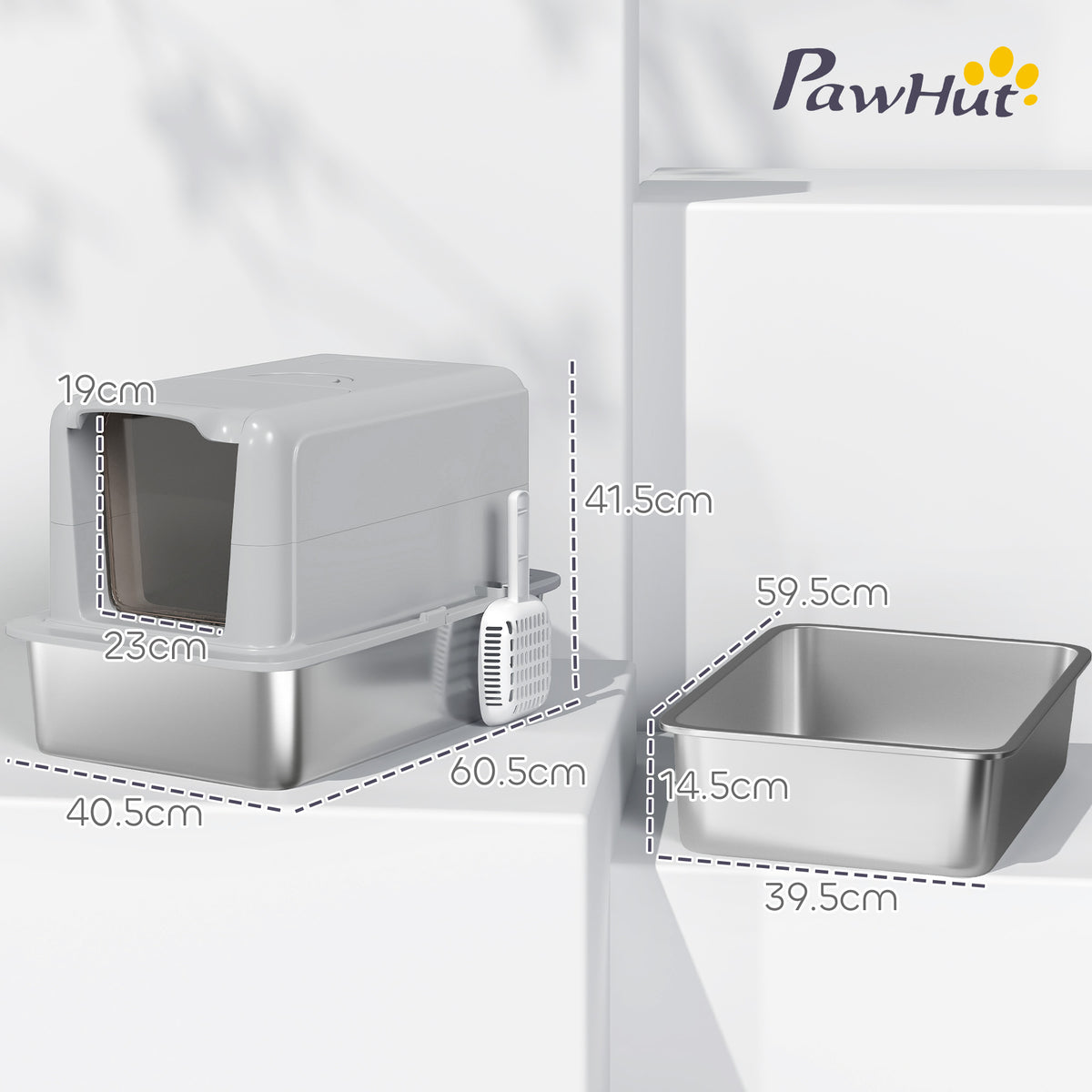 Stainless Steel Cat Litter Box with Removable Lid, Scoop, Filter Bags, for Larger Cats