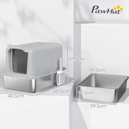 Stainless Steel Cat Litter Box with Removable Lid, Scoop, Filter Bags, for Larger Cats
