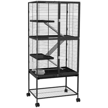 Rolling Chinchilla Cage, Small Animal Cage for Ferrets w/ Three Doors, Storage, Shelf, Tray, Bowl, Water Bottle
