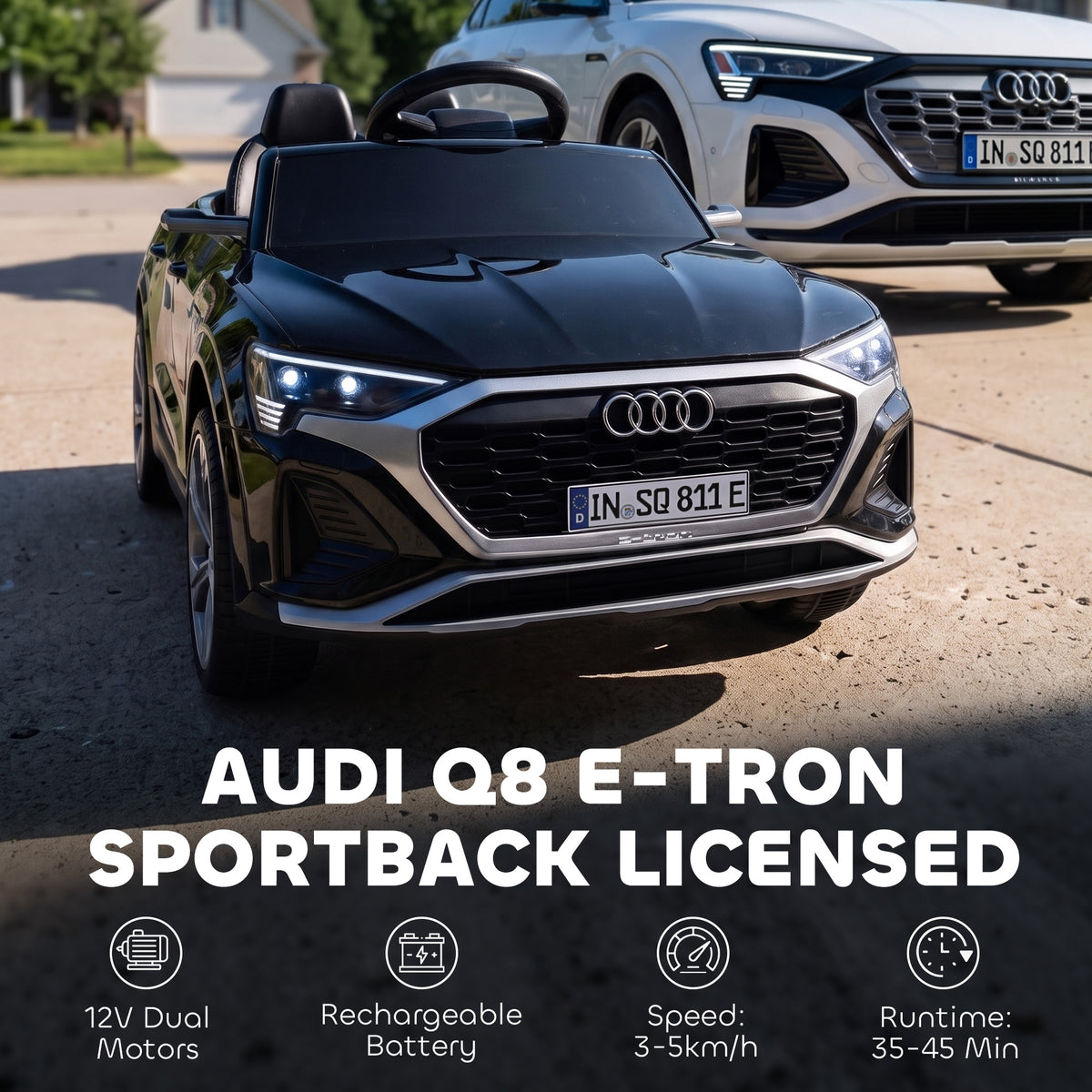 Audi Q8 etron Sportback Licensed Ride on Car with Remote Control, Four-Wheel Suspension, Soft Start for Ages 3-4