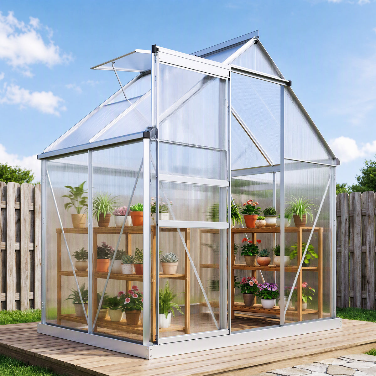 192.5 x 131cm Walk-In Polycarbonate Greenhouse - Silver-Tone