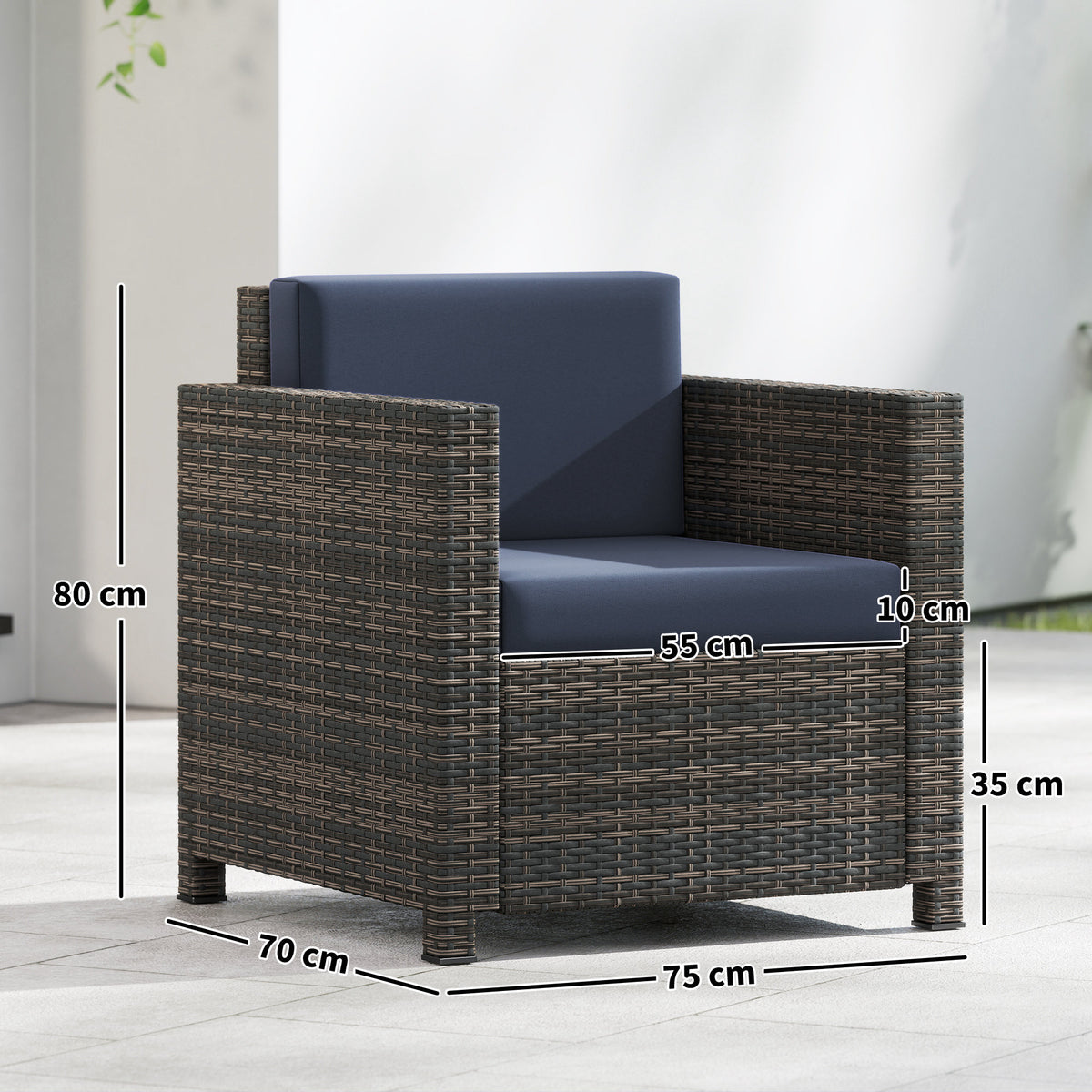PE Rattan Garden Armchair with Cushion