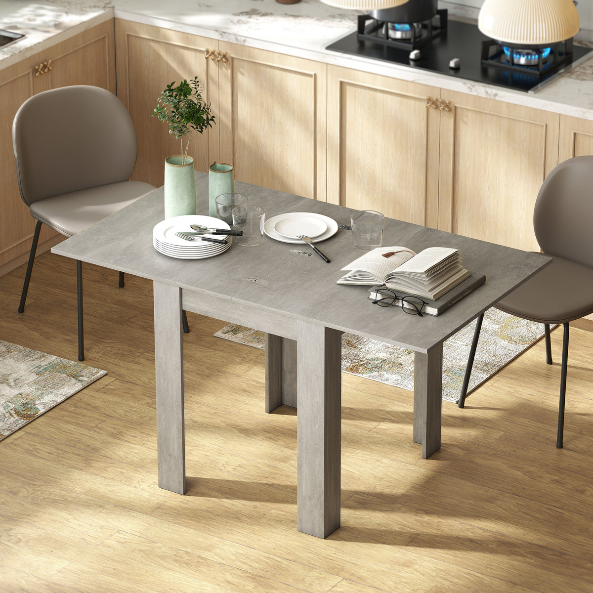 Folding Dining Table for 4-6, Rectangular Extendable Drop Leaf Table for Small Spaces, 140 x 80 x 77.5 cm