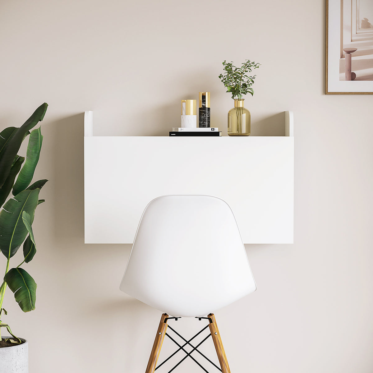 Wall Mounted Table, Drop Leaf Floating Laptop Desk with Space Saving Storage Compartments for Home Office and Study, 77cm x 20cm x 51cm