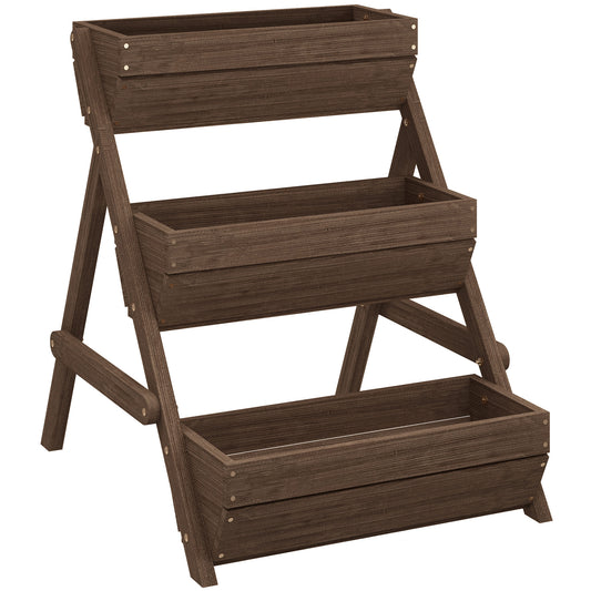 3 Tier Raised Garden Bed Wooden Elevated Planter Box Kit, 66L for Flower, Vegetable, Herb, 65x75x78cm, Tan