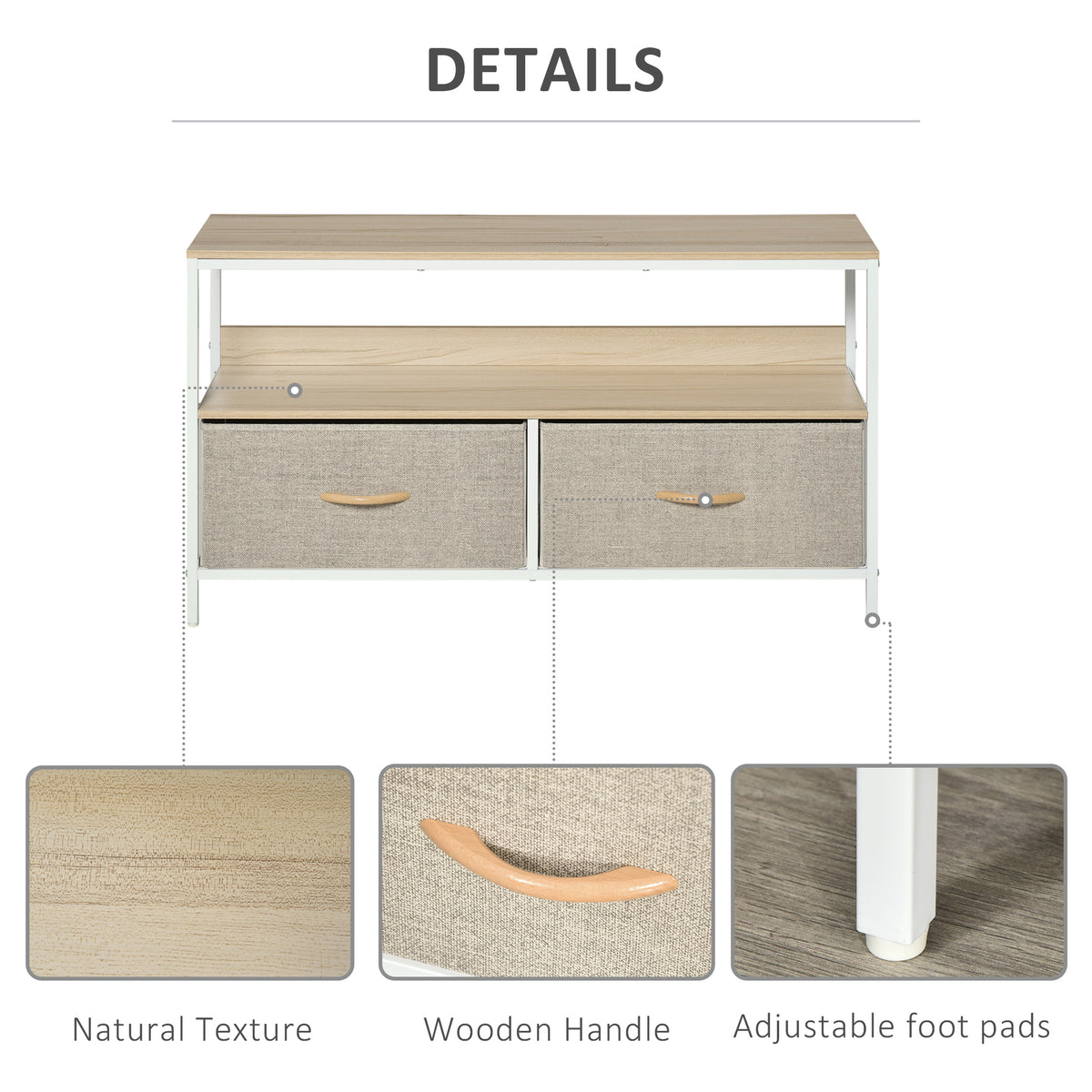 TV Stand Cabinet with 2 Foldable Drawers - Maple Colour