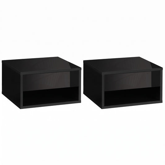 Floating Bedside Tables Set of 2, Wall Mounted Nightstand, High Gloss Black
