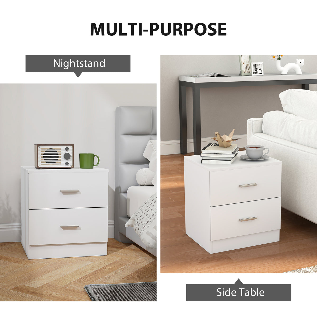 Modern Bedside Table, Beside Cabinet with 2 Drawers, for Bedroom, Living Room