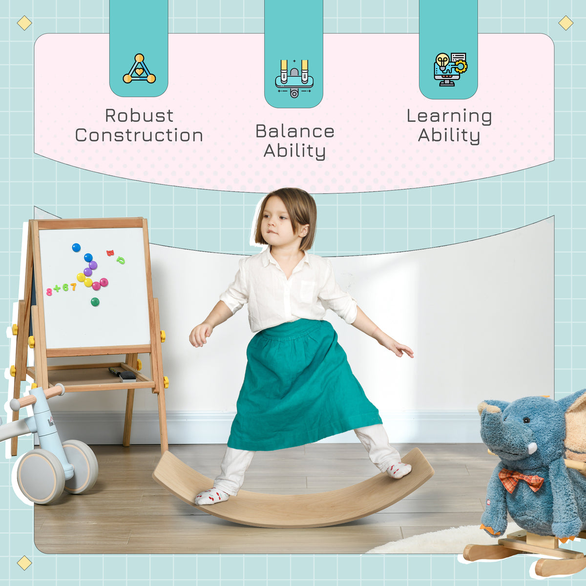 Wooden Balance Board for Children 3-8 Years Old, Natural Tone