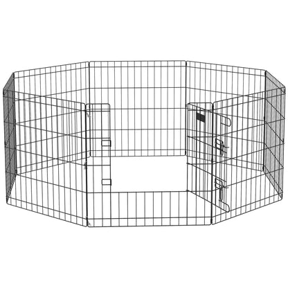 Dog Playpen, Puppy Pen, Eight-Panel Metal Fence, for Small Dogs, Indoors, Outdoors - Black
