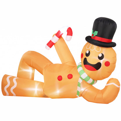 9.8ft Giant Christmas Inflatable Gingerbread Man Side-Lying, Outdoor Blow Up Christmas Decoration with LEDs, Bag