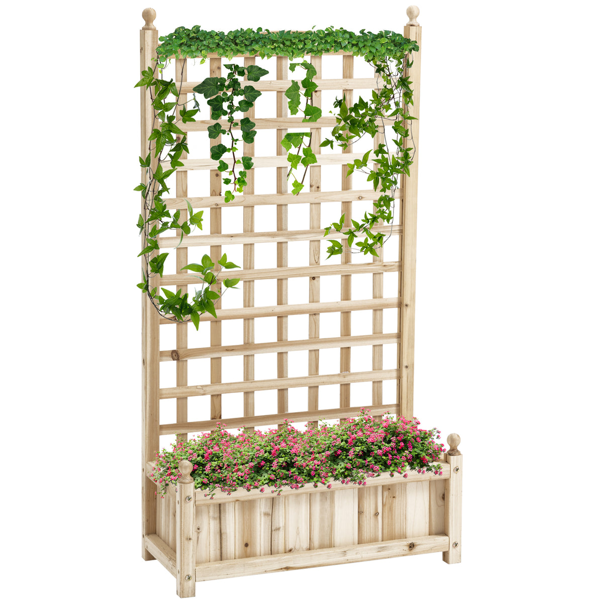 Garden Planters with Trellis for Climbing Vines, Wood Raised Beds for Garden, Flower Pot, Indoor Outdoor, Natural