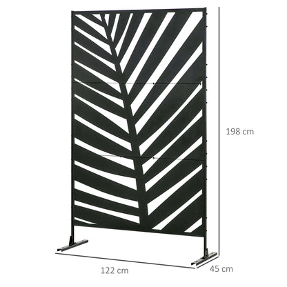 Decorative Privacy Screen with Stand, 6.5FT Freestanding Metal Outdoor Divider, Decorative Privacy Panel with Expansion Screws for Garden Patio Pool Hot Tub, Banana Leaf Style, Black