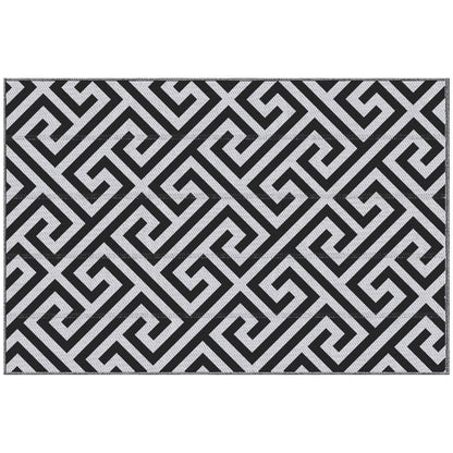 Outdoor Rug Reversible Mat Plastic Straw Rug Portable RV Camping Mat for Garden Deck Picnic Indoor, 121 x 182 cm (4 x 6 ft), Black & White