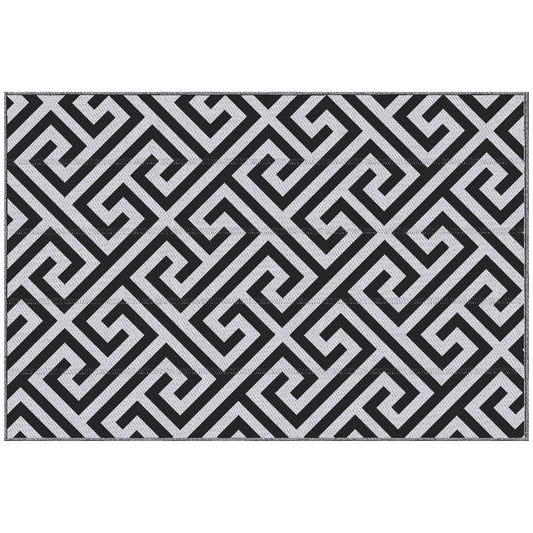 Outdoor Rug Reversible Mat Plastic Straw Rug Portable RV Camping Mat for Garden Deck Picnic Indoor, 121 x 182 cm (4 x 6 ft), Black & White